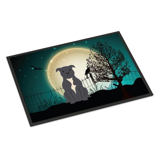Carolines Treasures Halloween Scary Staffordshire Bull Terrier Blue Indoor or Outdoor Mat, 24 x 0.25 x 36 in. BB2236JMAT - main